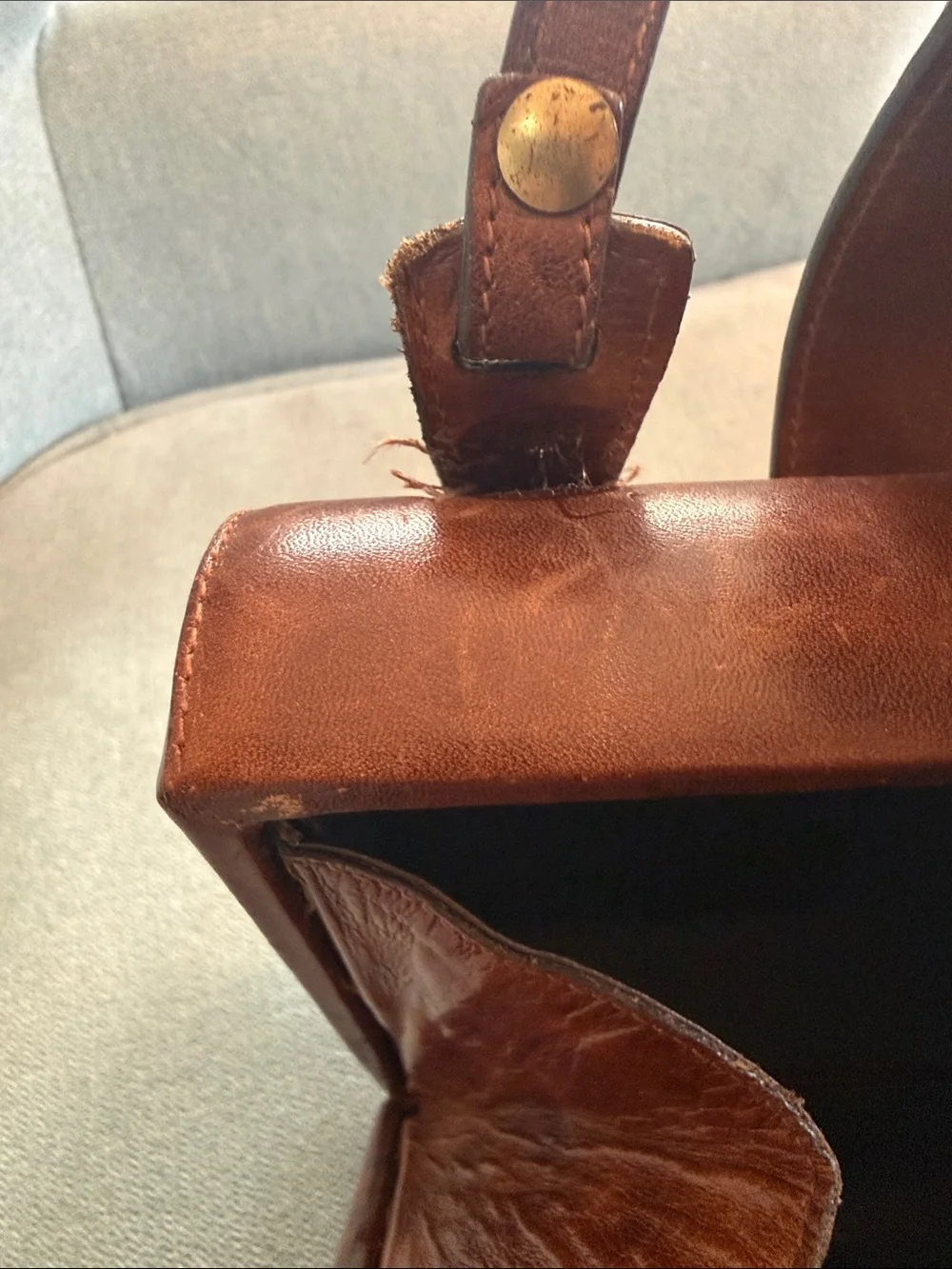 Vintage Mid-Century Cognac Leather Top Handle Bag